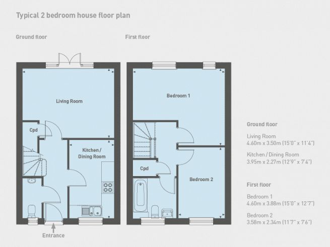 Floor plan 2 bedroom house, plots 251 & 252 - artist's impression subject to change